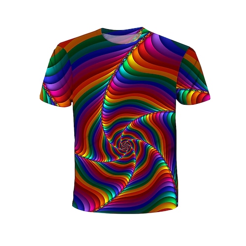 

Kids Boys T shirt Optical Illusion Daily 3D Print Short Sleeve Active 4-12 Years Summer Rainbow