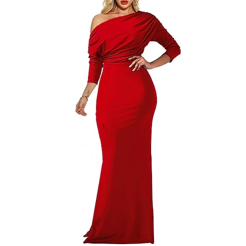 

Sheath / Column Reformation Amante Elegant Wedding Guest Formal Evening Birthday Dress One Shoulder Long Sleeve Floor Length Stretch Chiffon with Sleek Pure Color 2022