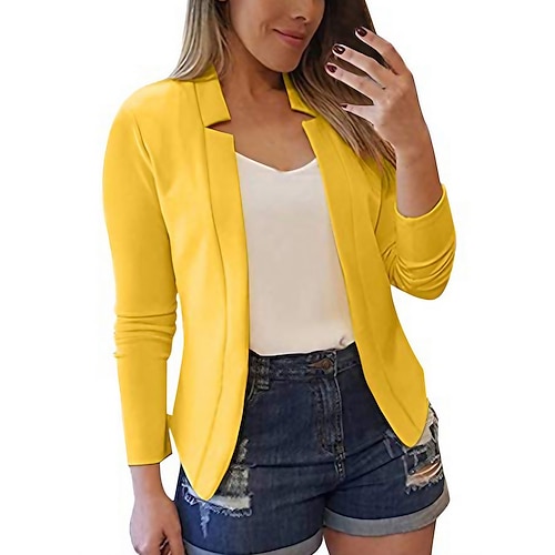 

Women's Blazer Valentine's Day Spring Winter Short Coat Slim Breathable Business Casual Jacket Long Sleeve Solid Color Classic Style Light Pink Yellow Red