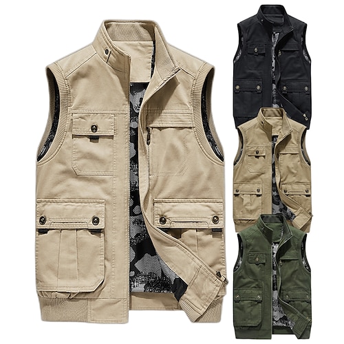 

Men's Fishing Vest Hiking Vest Jacket Coat Top Outdoor Thermal Warm Windproof Quick Dry Lightweight Autumn / Fall Spring Dark Khaki Shallow Khaki Black Skiing Ski / Snowboard Fishing / Breathable