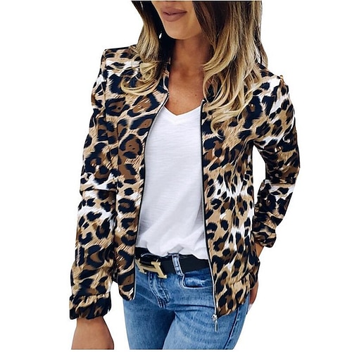 

Per donna Giubbotto Giacca bomber Giacca universitaria Strada Giornaliero Autunno Standard Cappotto Colletto alla coreana Standard Traspirante Informale Giacca Manica lunga Leopardo Stampa Marrone