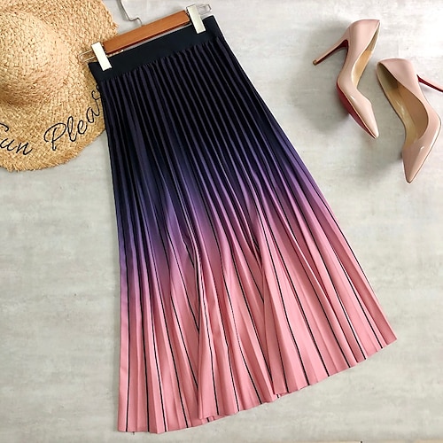 

Women's Skirt Midi Cotton Blend Blue Purple Pink Skirts Summer Pleated Lined Basic Streetwear Date Weekend One-Size / Loose Fit