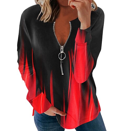 

Damen Zur Seite fahren Zip Bedruckt Blau Gelb Rote Geometrisch Regular Fit Täglich Stehkragen Langarm S M L XL 2XL