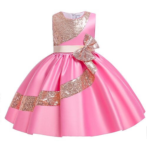 

Kids Girls' Dress Sequin A Line Dress Knee-length Dress Sparkle Sleeveless Cute Dress 3-12 Years Green Pink Wine