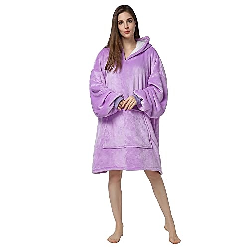 

Wearable Blanket Hoodie Oversized Sherpa Hooded Blanket Sweatshirt, Giant Warm Fuzzy Fleece Blanket with Hood Sleeves Pocket, Soft Comfort for Women Men Adults