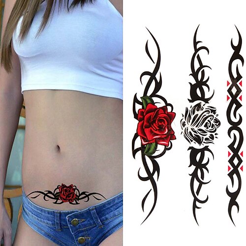 

3 Pcs Watercolor Rose Lily Flower Waterproof Tattoo Stickers Women Body Chest Art Temporary Tatto Girl Waist 3D Flowers Tatoo