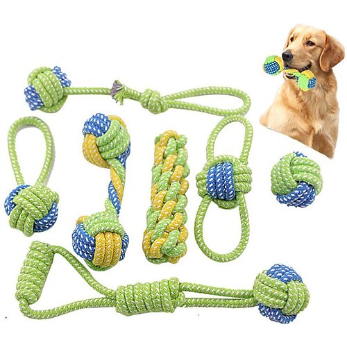 

Dog Rope ToysPuppy Chew Teething Rope Toys Set of 7 Durable Cotton Dog Toys Squeak Toys for Playing Playtime and Teeth Cleaning Training Tug-of-War Balls Dog Bones