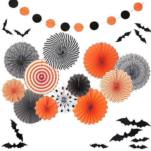 

Halloween Window Ceiling Decoration Paper Fan Flower Set Pvc Stereo Bat Wall Paste Halloween Decoration