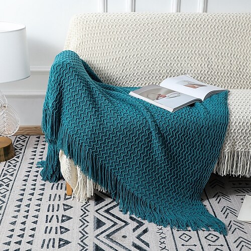 

Knitted Throw Blankets White for Sofa Couch Chair Bed Decorative with Tassel Nordic Rustic Style Indian Bohemia Soft Fluffy 127170cm