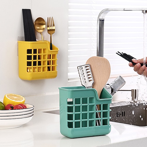 

Nordic Kitchen Tableware Basket Rack Chopsticks Cage Storage Box Spoon Fork Basket Wall-Mounted Punch-Free Drain Chopstick Holder Cage