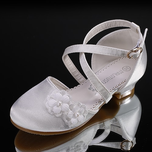 

Girls' Heels Flower Girl Shoes Satin Wedding Dress Shoes Little Kids(4-7ys) Big Kids(7years ) Wedding Party Party & Evening Pearl Flower Champagne Ivory Fall Summer