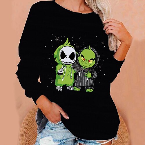 

Women's Hoodie Sweatshirt Pullover Black Graphic Loose Round Neck Long Sleeve Cotton S M L XL XXL