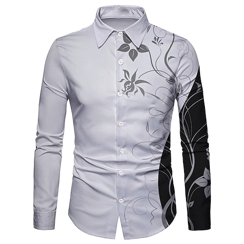 

Homens Camisa Social Floral Colarinho Branco Impressão 3D Rua Casual Manga Longa Impressão 3D Botão para baixo Roupa Moda Designer Casual Respirável / Normal / Esportes