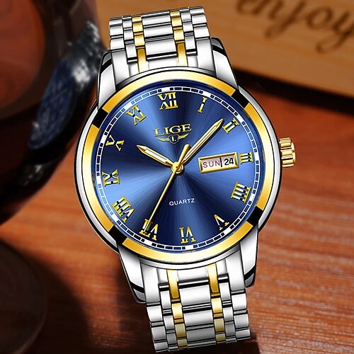 

LIGE Quartz Watch Steel Band Watches for Men's Men Analog Quartz Roman Numeral Classic Chronograph Day Date Stainless Steel Stainless Steel / One Year