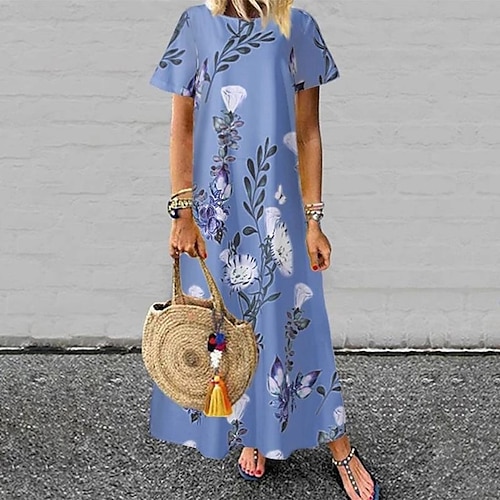 

Women's Plus Size Curve Sheath Dress Leaf Round Neck Short Sleeve Spring Summer Casual Daily Maxi long Dress Date Vacation Dress