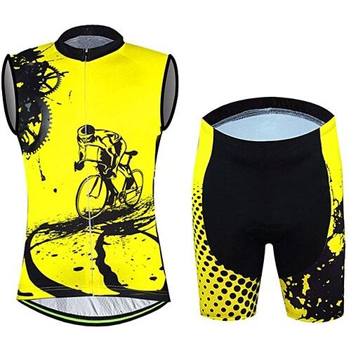 

21Grams Men's Cycling Jersey with Shorts Sleeveless Mountain Bike MTB Road Bike Cycling Black Yellow Gear Bike Clothing Suit 3D Pad Breathable Quick Dry Moisture Wicking Back Pocket Polyester Spandex