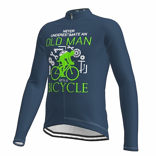 

21Grams Men's Cycling Jersey Long Sleeve Bike Jersey Top with 3 Rear Pockets Mountain Bike MTB Road Bike Cycling Breathable Quick Dry Moisture Wicking Soft Dark Navy Graphic Old Man Polyester Spandex