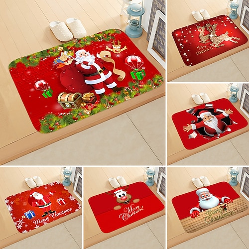 

Tapis de sol de noël, nouvel an, festif, père noël, élan, pour chambre à coucher, salle de bain, maison, absorbant l'eau, antidérapant, cadeau de noël