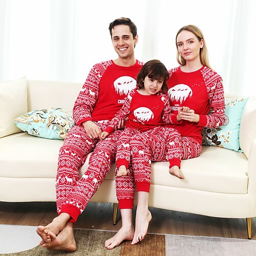 

Weihnachten Pyjamas Familienblick Hirsch Weihnachtsbaum Tier Weihnachts Geschenke Bedruckt Dunkelrot Langarm Täglich Passende Outfits / Herbst / Winter