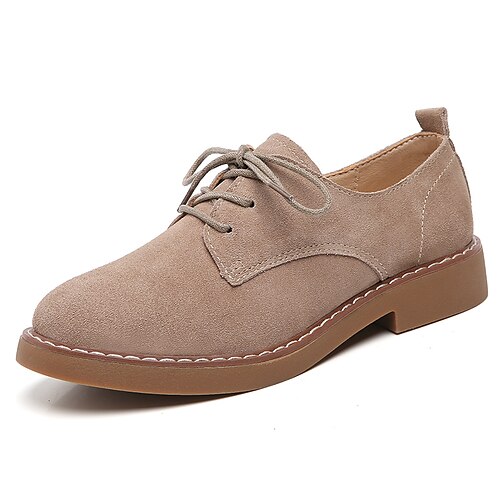 

Women's Oxfords Work Daily Flat Heel Round Toe Suede Lace-up Solid Colored Black Khaki Brown