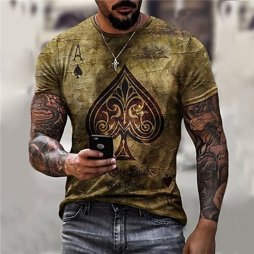 

Men's Unisex T shirt Tee Shirt Tee Graphic Prints Poker Crew Neck Yellow 3D Print Daily Holiday Short Sleeve Print Clothing Apparel Designer Casual Big and Tall / Summer / Summer