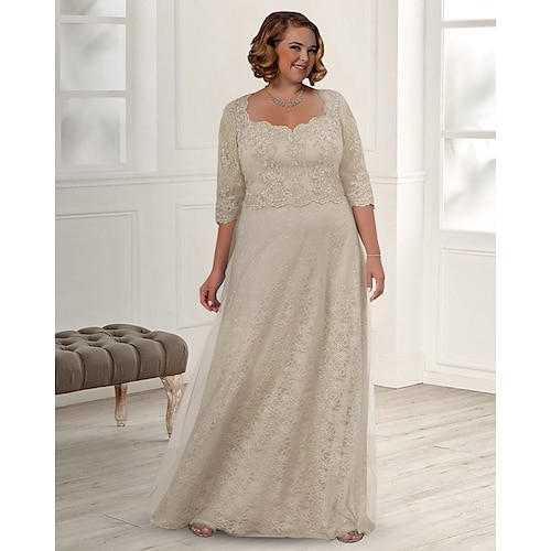 

Linea-A Abito da cerimonia per signora Taglia forte Elegante Con decorazione gioiello Lungo Di pizzo Mezza manica con Con applique 2023
