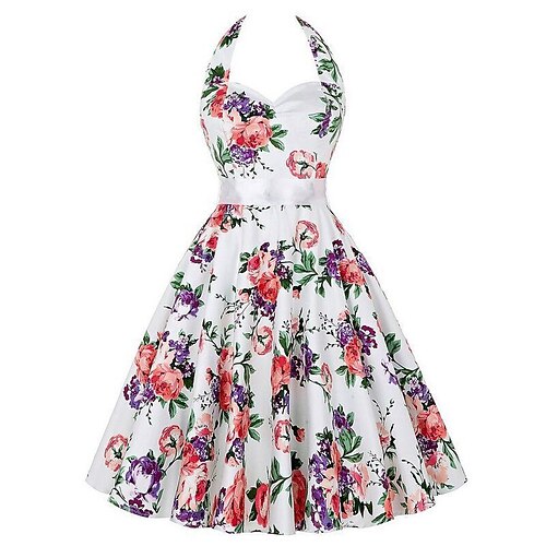 

Audrey Hepburn Retro Vintage Anos 50 Floral vestido de férias Vestido melindroso Vestido swing Mulheres Ocasiões Especiais Vintage Cosplay Casual / Diário Vestido Baile de Máscaras