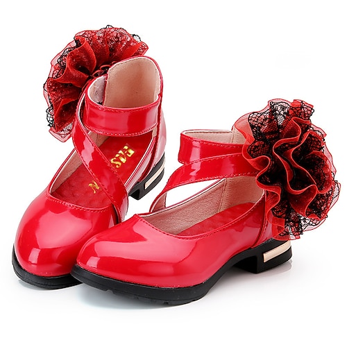 

Girls' Heels Princess Shoes School Shoes Rubber PU Dress Shoes Big Kids(7years ) Little Kids(4-7ys) Daily Party & Evening Walking Shoes Bowknot Stitching Lace Flower Black Pink Red Fall Spring / TR