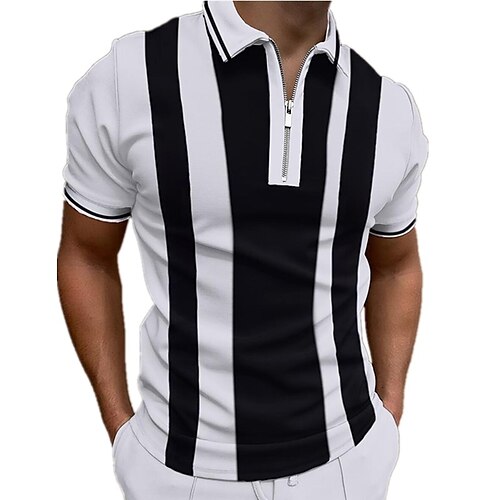 

Men's Collar Polo Shirt Golf Shirt Striped Collar Black Outdoor Street Short Sleeve Zipper Clothing Apparel Cotton Fashion Sportswear Casual Comfortable / Summer / Summer