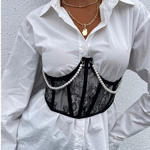 

Corset Women's Corset Tops Party Daily Club Black Sexy Lace Up Modern Style Lace Solid Color All Seasons