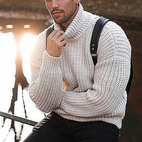 

Homens Suéter Pulôver suéter Suéter de gola alta Tricotar Tricotado Côr Sólida Gola Alta à moda Estilo vintage Roupa Diária Roupa Inverno Outono Branco M L XL