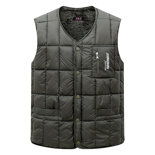 

Men's Fishing Vest Quilted Puffer Vest Down Vest Down Winter Outdoor Thermal Warm Windproof Quick Dry Lightweight Outerwear Winter Jacket Trench Coat Skiing Ski / Snowboard Fishing Navy ArmyGreen