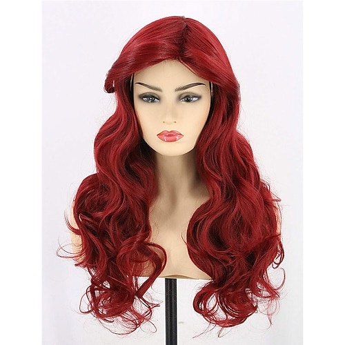  Mermaid Wig Topcosplay Ariel Wig Adult Women   Wigs Red Long Curly Cosplay Wig Carnival Wig