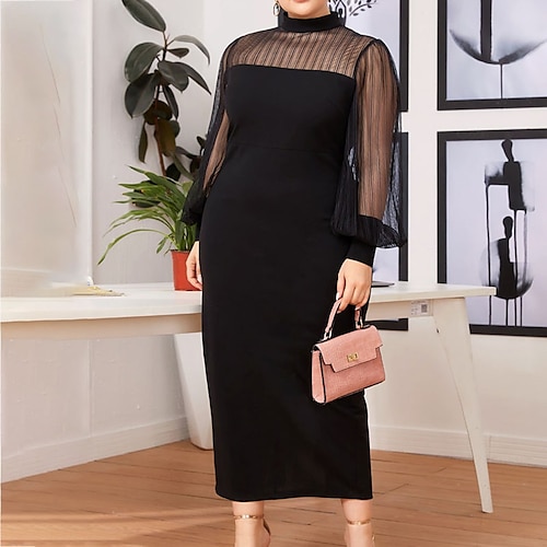 

Women's Plus Size Party Dress Solid Color Turtleneck Long Sleeve Fall Winter Casual Sexy Prom Dress Midi Dress Daily Dress