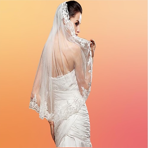 

One-tier Classic & Timeless Wedding Veil Elbow Veils with Pattern Tulle