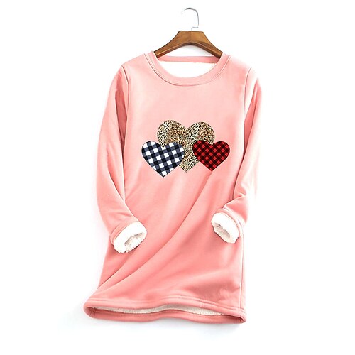 

Women's Sweatshirt Pullover Sherpa Fleece Teddy Blue Purple Pink Graphic Leopard Plaid Street Round Neck Long Sleeve Fleece S M L XL 2XL 3XL