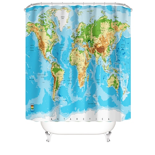

Bathroom Shower Curtains World Map Pattern Contemporary Polyester Waterproof