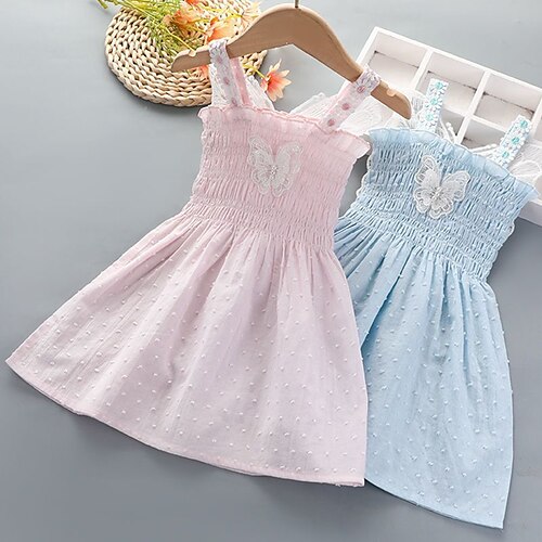 

Kids Girls' Dress Butterfly Dress School Lace up Cotton Sleeveless Casual Dress 3-12 Years Spring Light Pink Light Blue