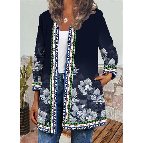 

Per donna Giubbotto Giacca sportiva Giornaliero Per eventi Autunno Standard Cappotto Rotonda Standard Traspirante Informale Giacca Manica lunga Floreale Stampa Verde Nero Blu