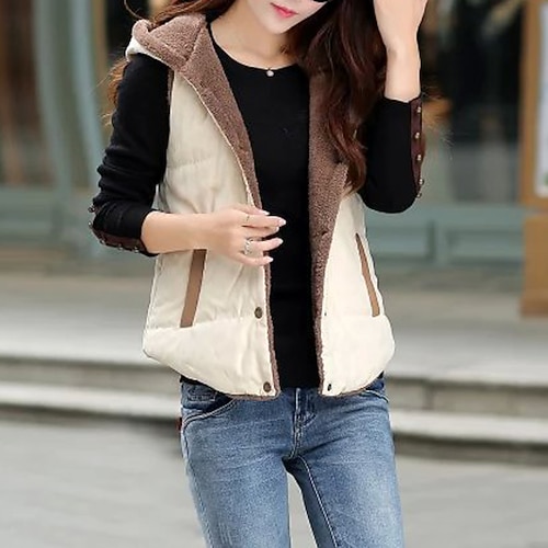 

Women's Winter Jacket Vest Hoodie Jacket Street Daily Going out Winter Fall Regular Coat Regular Fit Warm Breathable Casual Jacket Sleeveless Solid Color Fur Trim Yellow Khaki Royal Blue