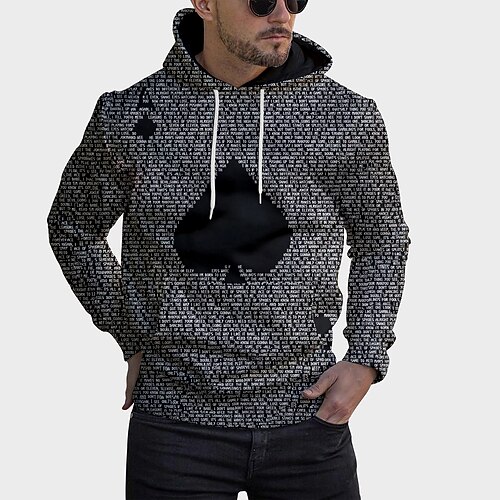 

Men's Unisex Hoodie Black Hooded Graphic Prints Poker Print Daily Sports 3D Print 3D Print Casual Clothing Apparel Hoodies Sweatshirts Long Sleeve