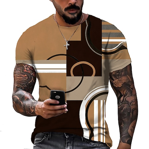 

Men's Unisex T shirt Tee Shirt Tee Graphic Prints Geometry Crew Neck Yellow Khaki Red Brown 3D Print Daily Holiday Short Sleeve Print Clothing Apparel Designer Casual Big and Tall / Summer / Summer