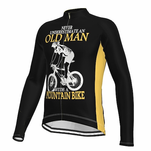 

21Grams Men's Cycling Jersey Long Sleeve Bike Jersey Top with 3 Rear Pockets Mountain Bike MTB Road Bike Cycling Breathable Quick Dry Moisture Wicking Soft Black Graphic Old Man Polyester Spandex