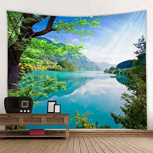 

Beautiful Natural Scenery Of Mountains Rivers And Lakes Tapestry Art Decoration Blanket Curtain Hanging Home Bedroom Living Room Polyester