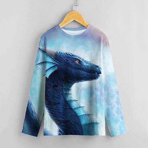 

Kids Boys T shirt Animal 3D Print Long Sleeve Active 4-12 Years Fall Blue