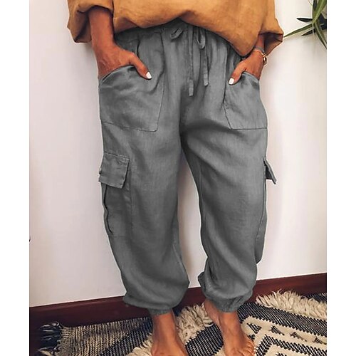 

Women's Slacks Pants Trousers Blue Wine Army Green Mid Waist Casual / Sporty Casual Pocket Calf-Length Outdoor Solid Color M L XL XXL / Loose Fit