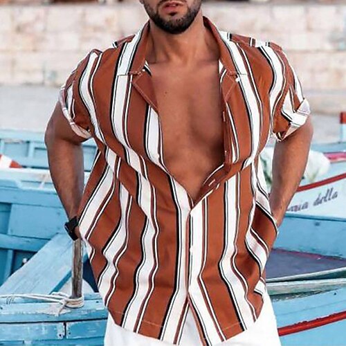 

Homme Chemise Chemise graphique Rayé Col Orange Extérieur Plein Air Manches Courtes Bouton bas Imprimer Vêtement Tenue Mode Design Casual Respirable / Eté / Eté