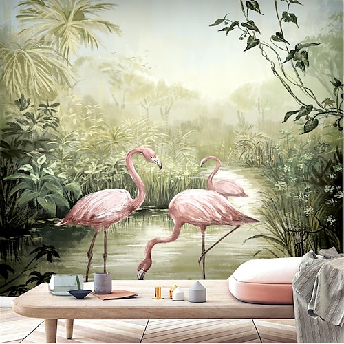 

Mural Wallpaper Wall Sticker Covering Print Custom Peel and Stick Removable Self Adhesive Landscape Painting Wetland Flamingo PVC / Vinyl Home Decor