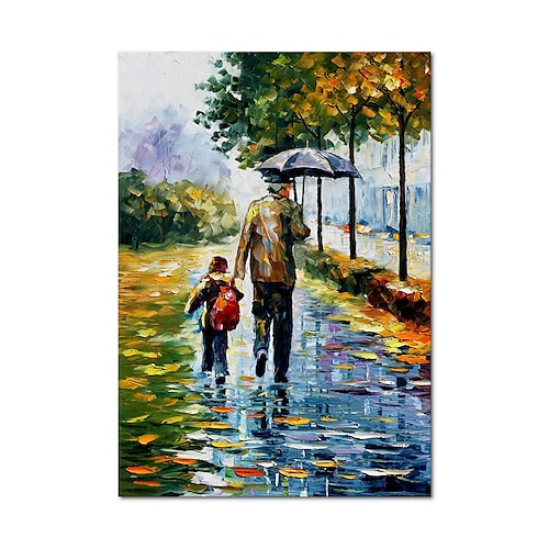 

Oil Painting Handmade Hand Painted Wall Art Palette Knife Figure Portrait Father And Son After School Parent-Child Landscape Home Decoration Decor Rolled Canvas No Frame Unstretched