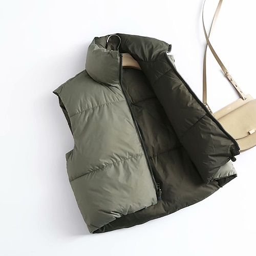 

Women's Vest Down Vest Casual Daily Fall Winter Regular Coat Standard Fit Warm Casual Jacket Sleeveless Solid Color Modern Style ArmyGreen Black Pink